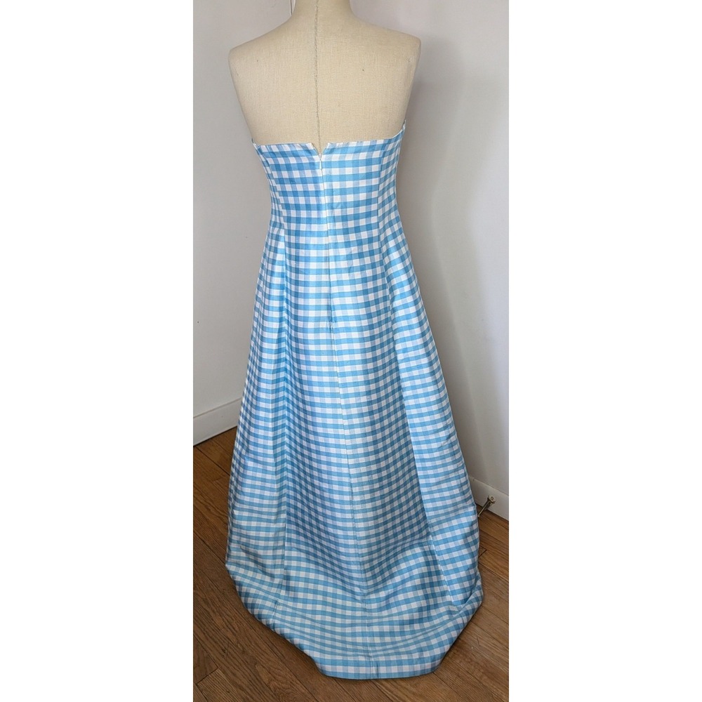 Ralph Lauren 100% Silk Blue Gingham Strapless Maxi Dress Sz 10 Quiet Luxury - Picture 4 of 11